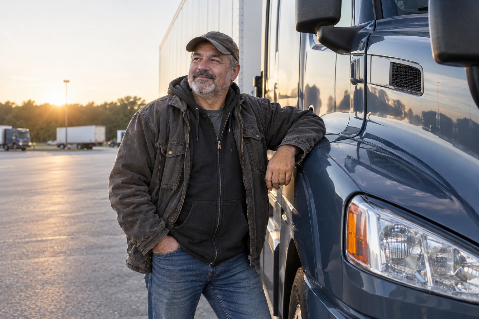 Tractor-trailer driver beside his truck